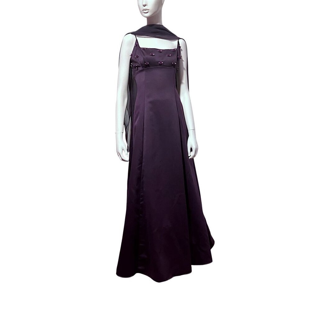 VTG 90s Babydoll Prom Dress S Rosette Bodice 3D Full Skirt Romantic Vamp Goth